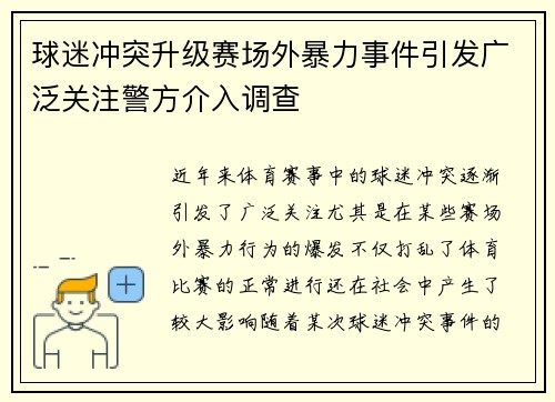 球迷冲突升级赛场外暴力事件引发广泛关注警方介入调查